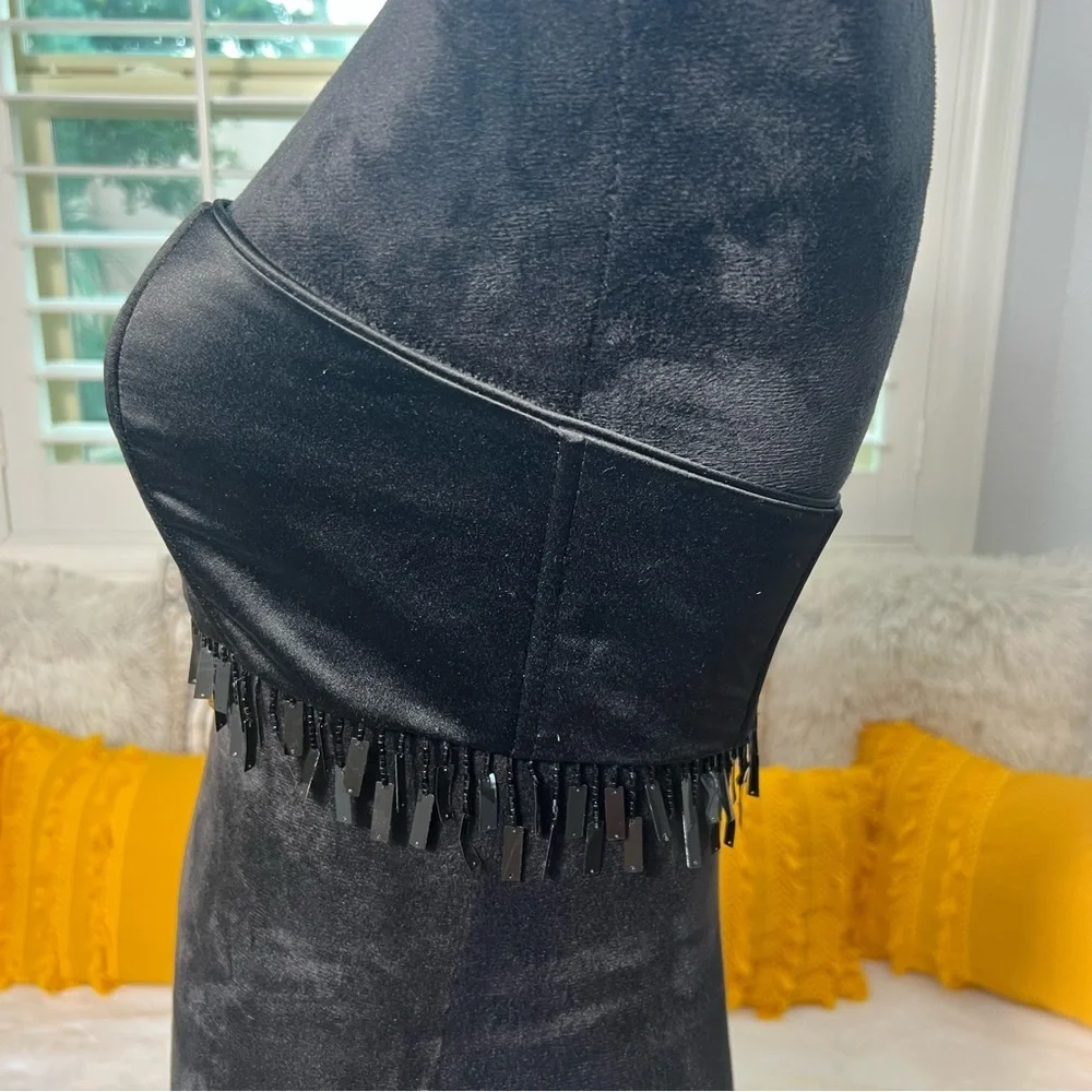 Vintage Y2K Jessica McClintock Millennium 2000 Black strapless fringe crop top - Picture 7 of 16